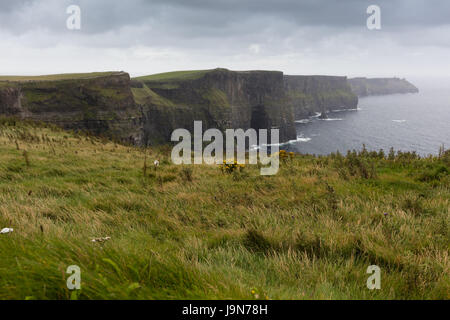 Les falaises de Moher en Irlande dans un jour nuageux Banque D'Images