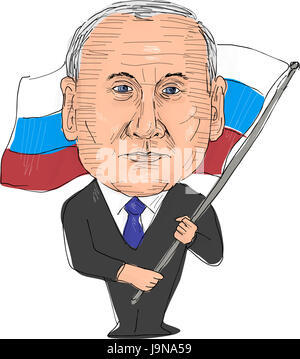 2 juin 2017 : style Aquarelle illustration de Vladimir Poutine, Président de Russie vue de l'avant ensemble isolées sur fond blanc fait en cartoon Banque D'Images