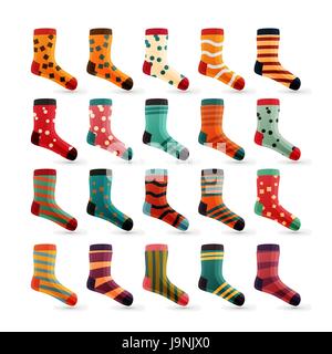 Chaussettes enfants icônes vecteur. Les icônes colorées mignon. Ensemble de chaussettes isolé sur fond blanc. Usure coton de couleur. Illustration de Vecteur