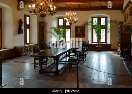 Salle à manger entièrement en bois sur le château de Vianden Banque D'Images