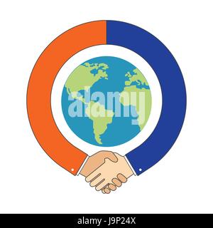 Handshake autour de Globe, symbole de partenariat international. Vector Illustration Illustration de Vecteur