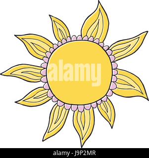 Doodle vecteur drôle de soleils. Illustration à la main. Illustration de Vecteur