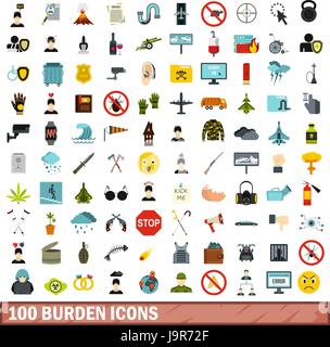 Charge 100 icons set, style plat Illustration de Vecteur