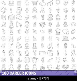 Carrière 100 icons set style du contour, Illustration de Vecteur