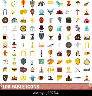 Fable 100 icons set, style plat Illustration de Vecteur