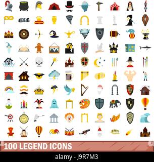 100 icônes de légende, style plat Illustration de Vecteur