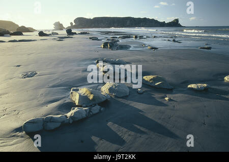 Nouvelle-zélande,parc national Paparoa Punakaiki,côte,plage,mer,,île du sud, côte ouest,parc national Paparoa déserte,conception,rock,paysage,nature,pierres,eau,les vagues,Sable,galets,,unendingly boundlessly,atmosphérique,reste,voyage,la liberté,la nostalgie,infini,locations,largeur,paysages côtiers, Banque D'Images