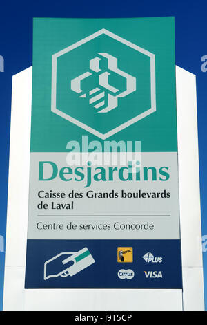 Signer pour une Caisse populaire Desjardins. Banque D'Images