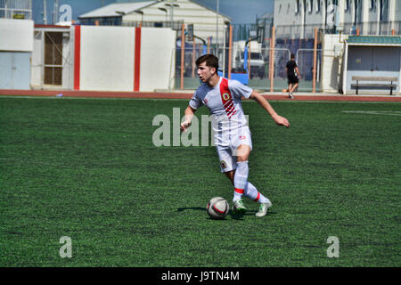 Gibraltar. 06Th Juin, 2017. L'équipe nationale de Gibraltar a joué contre une équipe nationale des moins de 21 ans en préparation pour les prochaines rencontres internationales pour les deux parties. Le match a eu lieu au Victoria Stadium à Gibraltar avant leur départ pour Porto, Portugal la semaine prochaine pour jouer à Chypre. Les moins de 21 ans jouer Autriche Crédit : Stephen Ignacio/Alamy Live News Banque D'Images