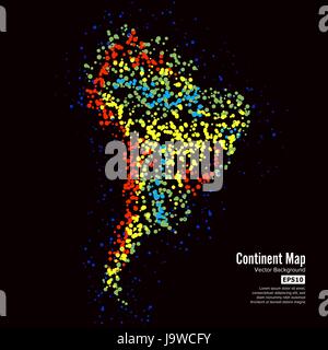 L'Amérique du Sud. Carte Continent Abstract Background Vector. Formé à partir de points colorés isolé sur Black Illustration de Vecteur