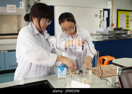 Bangkok, Thaïlande - 22 novembre 2012 : Dans le cadre d'un collège à Bangkok, les élèves étudient la chimie et la science dans le laboratoire de l'université. Banque D'Images