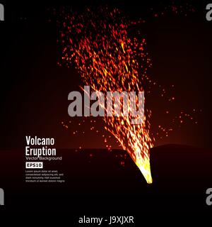 Volcan éruption vecteur. Orage d'Étincelles. Gros et lourd d'explosion dû à la montagne. Un rouge crachant de la lave chaude Illustration de Vecteur