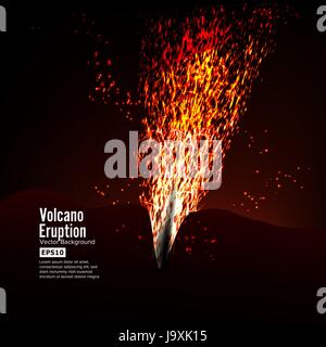 Volcan éruption vecteur. Orage d'Étincelles. Gros et lourd d'explosion dû à la montagne. Un rouge crachant de la lave chaude Illustration de Vecteur