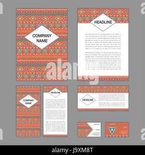 Ensemble de modèles brochure abstrait. notice, bannière, flyer, carte de visite. Boho ethnique les modèles sans couture. Les modèles de style couleur rétro. Vector illustrat Illustration de Vecteur