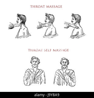 Throath massage et auto-massage, vintage illustration Banque D'Images