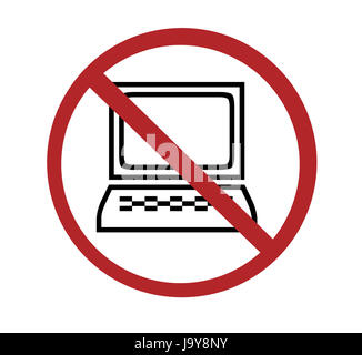 Inscription - pas d'ordinateurs, noir sur blanc et rouge Banque D'Images