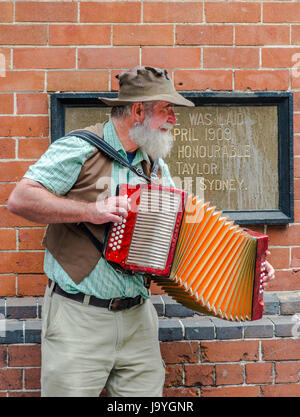 Musicien australien jouer à l'extérieur du marché du riz. Sydney, Australie. Banque D'Images