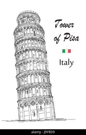 Tour de Pise (vue de l'Italie) vector dessin illustration en noir et blanc Illustration de Vecteur