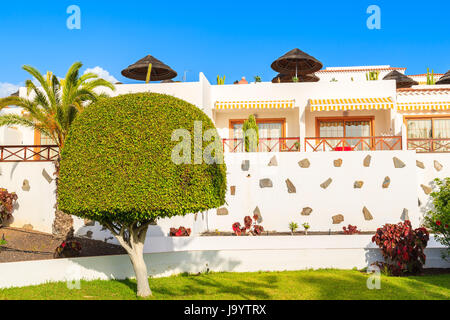 Appartements Traditionnels blancs sur fond de ciel bleu dans la ville de Costa Adeje, Tenerife, Canaries, Espagne Banque D'Images