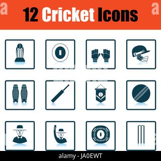 Le Cricket icon set. Reflet de l'ombre. Vector illustration. Illustration de Vecteur