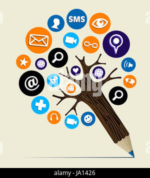 Internet marketing multimédia concept icônes arborescence crayon. Couches d'illustration vectorielle pour une manipulation facile et coloris. Banque D'Images