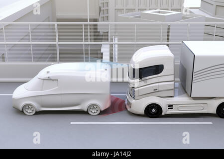 Système de freinage automatique d'éviter un accident de voiture accident de voiture. Concept pour les systèmes d'aide à la conduite. Le rendu 3D image. Banque D'Images