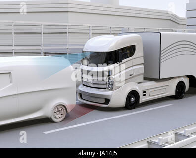 Système de freinage automatique d'éviter un accident de voiture accident de voiture. Concept pour les systèmes d'aide à la conduite. Le rendu 3D image. Banque D'Images