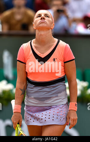 Paris. 4 juin, 2017. Svetlana Kuznetsova de Russie est visible pendant l'féminin ronde de 16 match contre Caroline Wozniacki du Danemark au French Open Tennis Tournament 2017 à Paris, France le 4 juin 2017. Crédit : Chen Yichen/Xinhua/Alamy Live News Banque D'Images