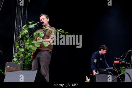 Jan Scott Wilkinson vocaliste avec British Sea Power aka BSP à Southampton Common People festival, 28 mai 2017 Banque D'Images