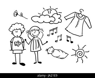 Doodles de happy family (lot), vector illustration Banque D'Images