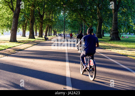 Londres, Angleterre - le 19 juillet 2016 : Cyclists riding 'Boris' ville louer des vélos le long du Broadwalk avenue à Hyde Park. Banque D'Images