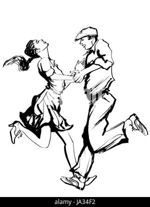 La femme et l'homme danse swing - vector illustration Illustration de Vecteur