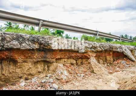 Chemin de béton fissuré avec trace d'affouillement Banque D'Images