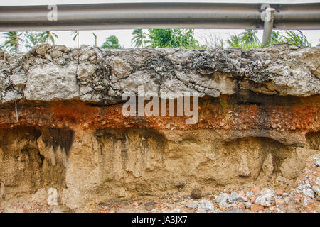 Chemin de béton fissuré avec trace d'affouillement Banque D'Images