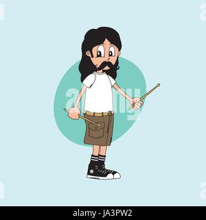 Personnage masculin drummer music band thème vector art illustration Illustration de Vecteur