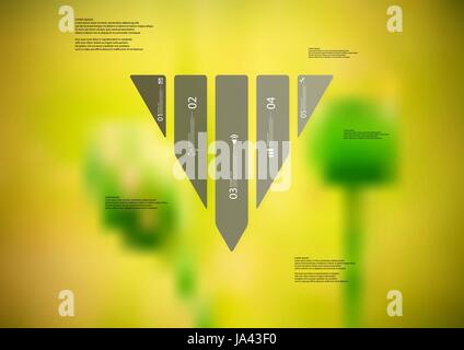 Illustration infographie template avec motif de triangle divisé verticalement à cinq sections gris autonome avec simple signe, le nombre et l'échantillon de texte. Illustration de Vecteur