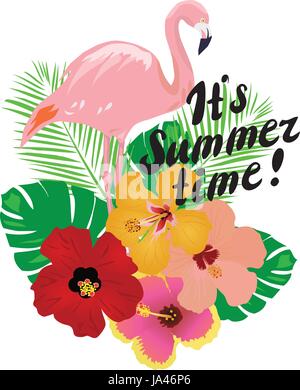 Illustration vecteur de c'est l'été avec des fleurs tropicales et des oiseaux Illustration de Vecteur