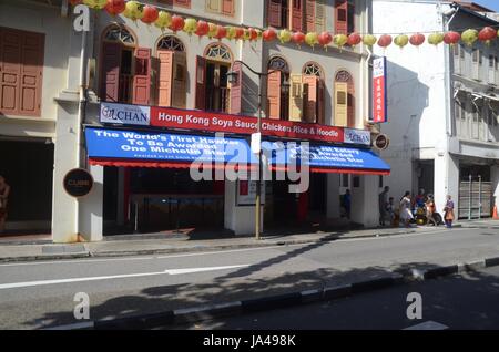 La Singapour nouilles étoilé au Michelin étend de décrochage avec franchise. Banque D'Images