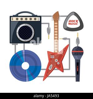 Set guitare électrique avec amplificateur et haut-parleur microphone cd music concept Illustration de Vecteur