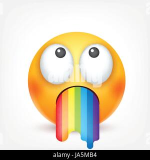 Smiley, émoticone avec rainbow . Avant jaune avec des émotions. L'expression du visage. Emoji 3D réaliste. Funny cartoon character.l'humeur. L'icône Web. Vector illustration. Illustration de Vecteur