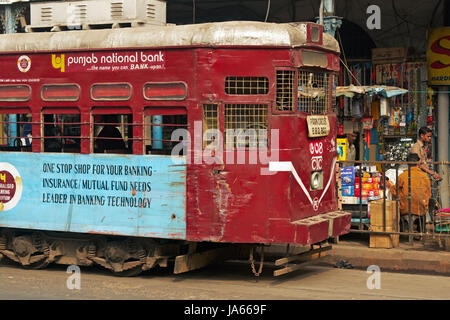 Tramway historique à Kolkata, Bengale occidental, Inde. Banque D'Images