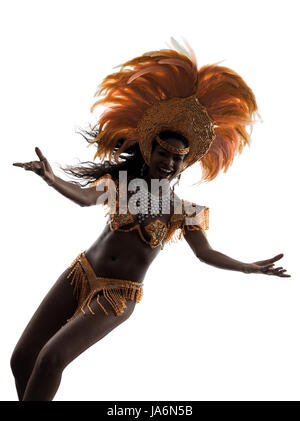 Une femme africaine samba dancer dancing silhouette sur fond blanc Banque D'Images