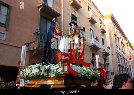 La Sicile, vieille ville de Trapani, le Vendredi Saint La Procession Mystère Processione dei Misteri, Procession avec les mystères, scènes de la Passion du Christ Banque D'Images