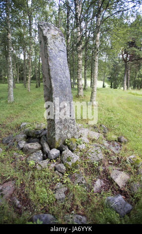 8 août 2017 - Afjord, Nord-trondelag (Norvège) - Le Dragsseidet cemetery est le plus grand exemple de l'ère viking en Norvège de sépulture intacte avec bautas ou pierres tombales. Composée à l'origine d'environ 60 à 40 sépultures restent intacts après compensation plus moderne pour la culture, du logement et de décomposition naturelle. Le cimetière de Dragseidaet est soupçonné d'avoir été utilisé comme un lieu de sépulture d'environ 500 avant J.-C. à environ 1000 AD. Les sites de sépulture sont composés de monticules simple en cercles et triangle de formes avec certains monolithes en pierre d''ou bautas dans une zone d'environ un quart d'acre ou 5000 mètres carrés. St Banque D'Images