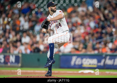 23 août 2017 : Astros de Houston le lanceur partant Mike Flers (54) emplacements pendant un match entre les Astros de Houston et les Nationals de Washington au Minute Maid Park de Houston, TX. Les Astros a gagné le match 6-1...Trask Smith/CSM Banque D'Images