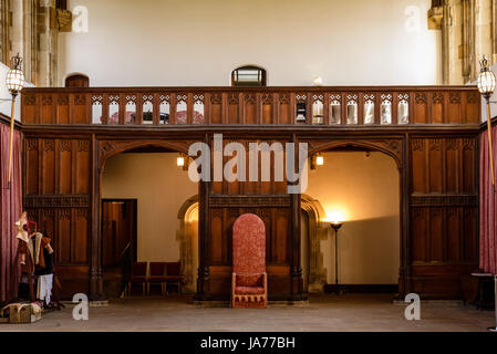 Galerie de ménestrel, grande salle, Eltham Palace, Londres, Angleterre Banque D'Images