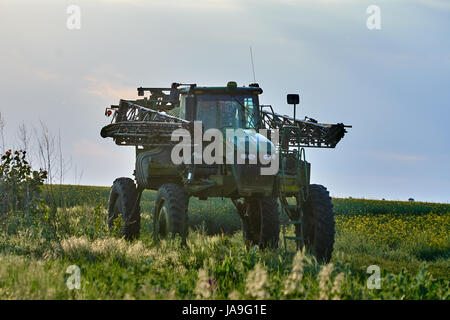 Grand tracteur avec une garde au sol énorme utilisé pour la pulvérisation de pesticides sur les champs Banque D'Images