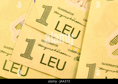 Close up monnaie roumaine remarque, billets, LEI ou LEU, Roumanie Banque D'Images