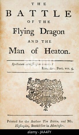 Littérature, 1775 page de titre de Tim Bobbin, la bataille de l'flying dragon et homme de Heaton Lancashire dialect book Banque D'Images