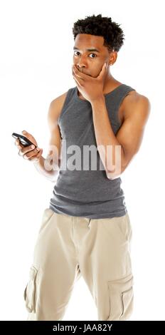 Téléphone, phone, isolé, homme, masculin, noir, de teint basané, jetblack, profonde Banque D'Images